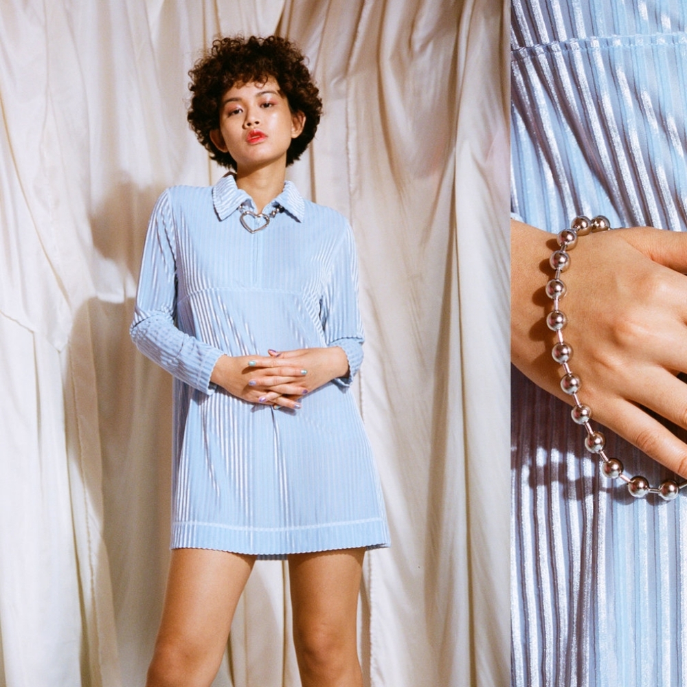 Somewhere Nowhere Stripe Zip Dress (baby blue)